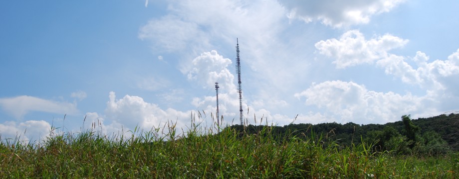 Urlaubsregion Höhbeck Elbe - Titelbild: Die zwei Funktürme auf dem Höhbeck vor der Sprengung des kleineren Mastes "Gartow 1".