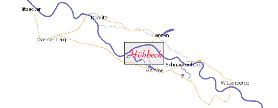 Urlaubsregion Höhbeck Elbe - Titelbild: Graphische Darstellung der Lage der Gemeinde Höhbeck an der Elbe